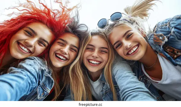 Four Caucasian Teenagers Friendship Portrait