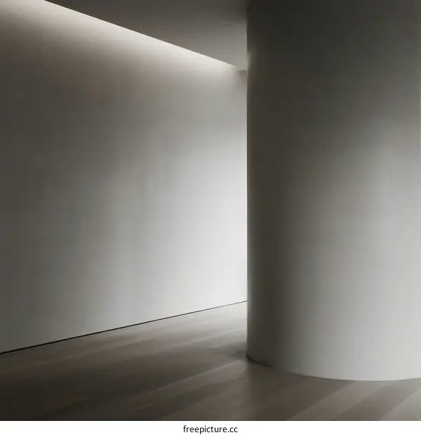 Minimalist interior space with smooth walls and a cylindrical column