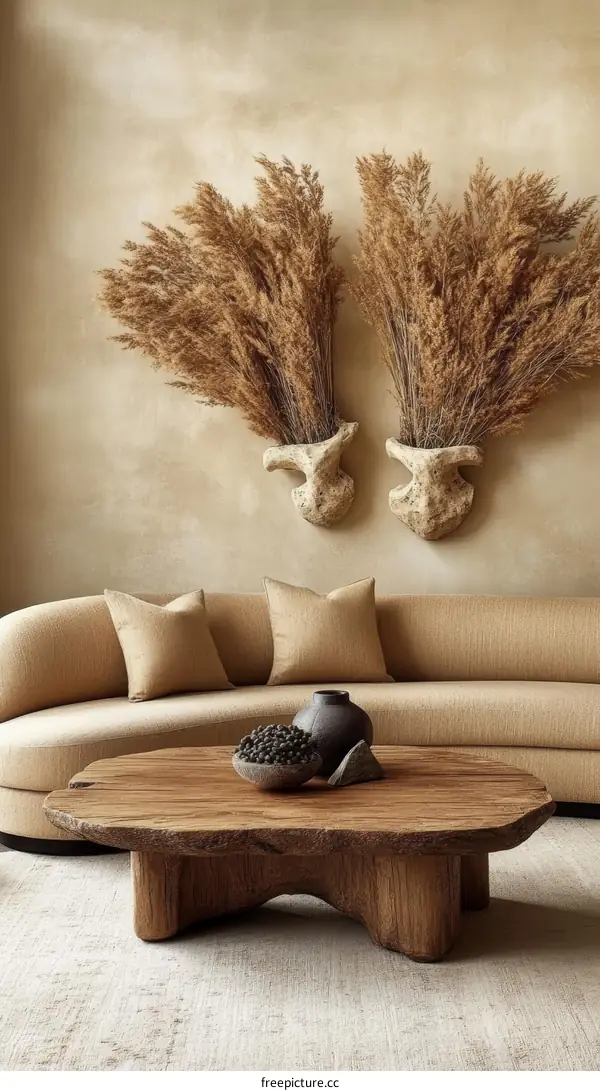 Modern Minimalist Living Room Decor with Dried Plants