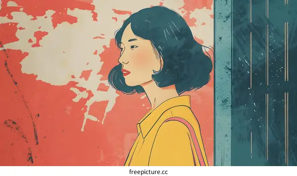 Side View Of Woman With Short Hair, Standing By Wall