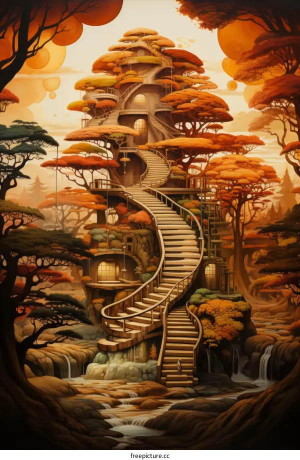 Mystical Treehouse Nestled in Autumn Splendor