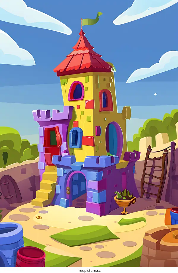 Colorful Cartoon Castle Illustration