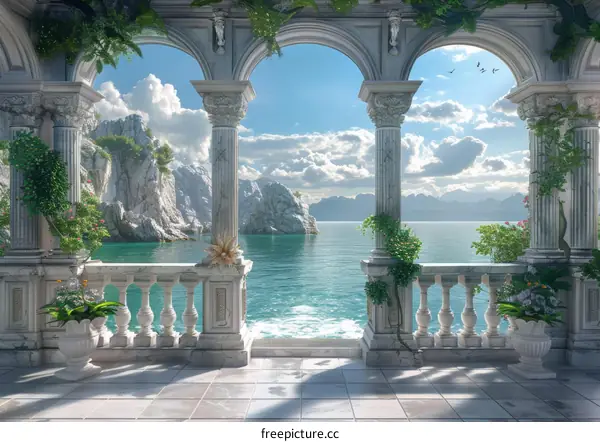 Mediterranean Villa Balcony with Ocean View