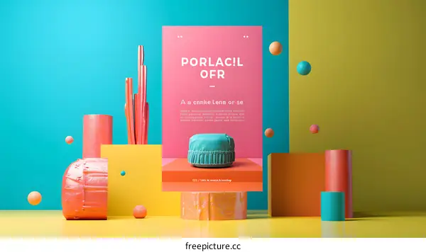 Abstract 3D  Minimalist Composition With Colorful Shapes