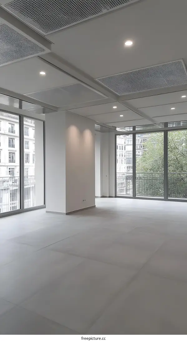 Modern Office Space With Large Windows And Minimalist Design