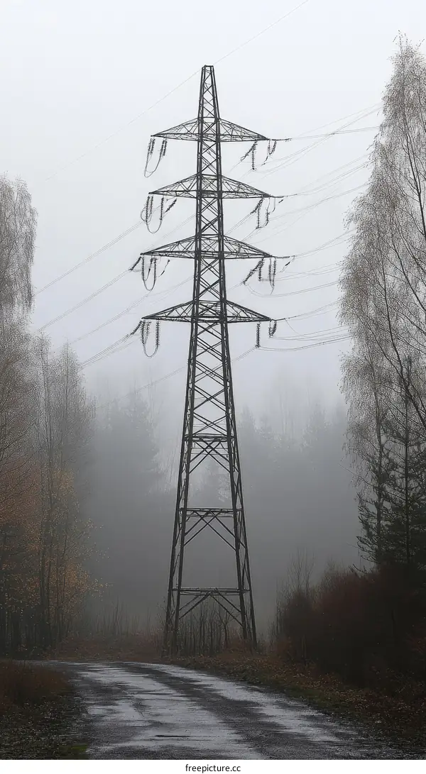 Misty Landscape with an Electric Transmission Tower