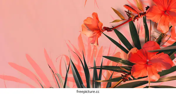 Tropical Floral Background With Pink And Orange Flowers