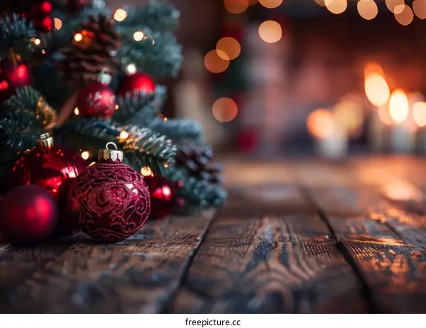 Christmas Ornaments and Pine Cones Still Life