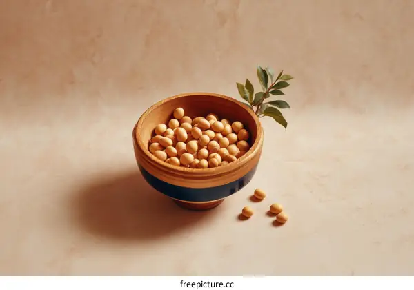 Wooden Bowl Filled with Soybeans