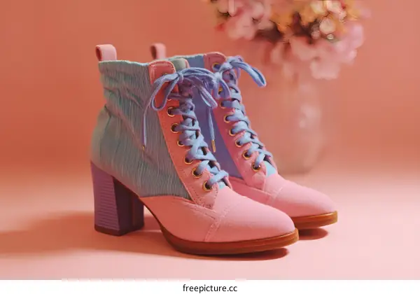 Pair of Trendy Pink and Light Blue Platform Ankle Boots