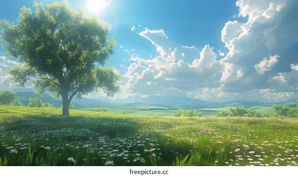 Springtime Meadow Landscape Illustration