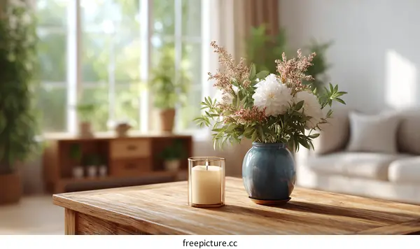 Modern Home Decor with Flowers and Candle