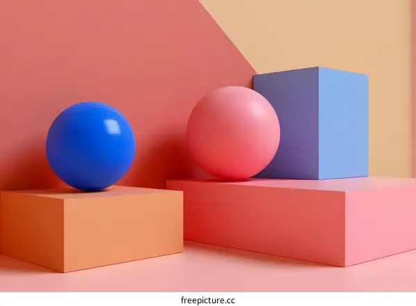 Abstract 3D Geometric Shapes On Colorful Background