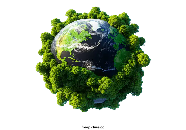 [Transparent Background PNG]Earth Surrounded by Lush Green Trees