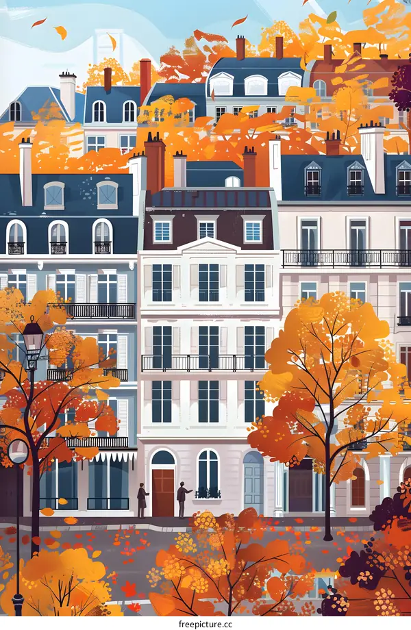 Autumn in Paris Buildings with People