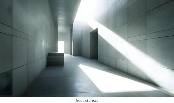Minimalist Concrete Corridor With Light Rays