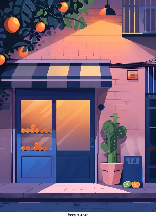 Orange Tree Illustration of a Store in a City