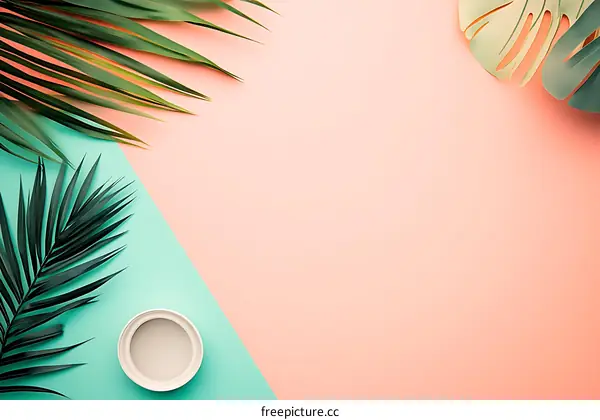 Tropical Leaf Background with Green and Pink Colors