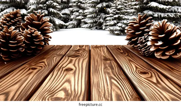 Winter Wooden Table with Pine Cones