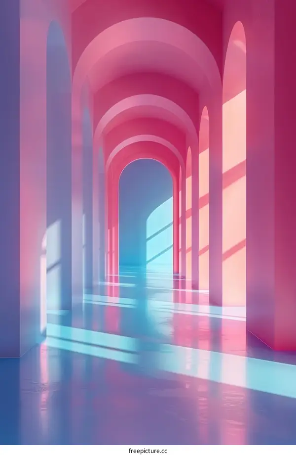 Minimal Pink and Blue Pastel 3D Rendered Arch Hallway
