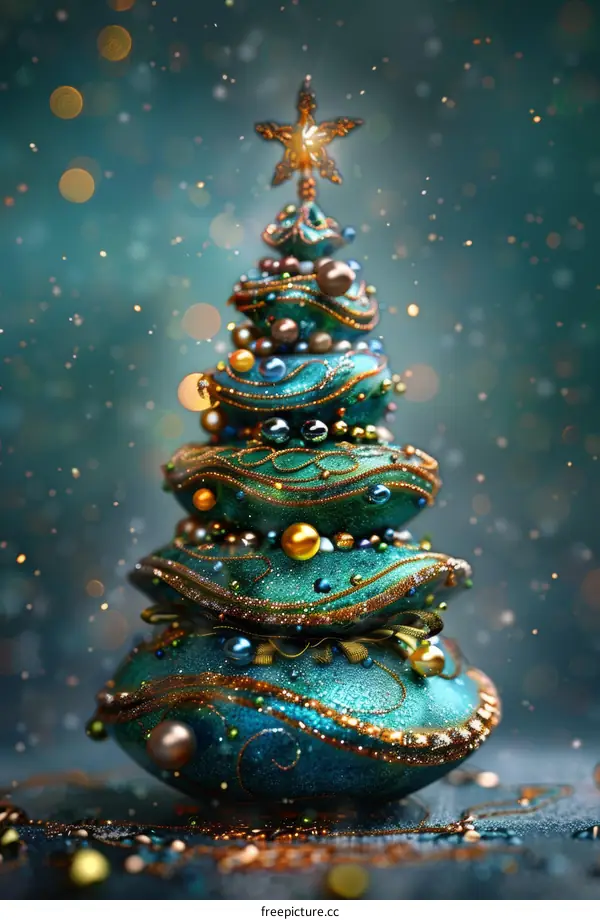 Festive Blue and Green Christmas Tree with Ornaments