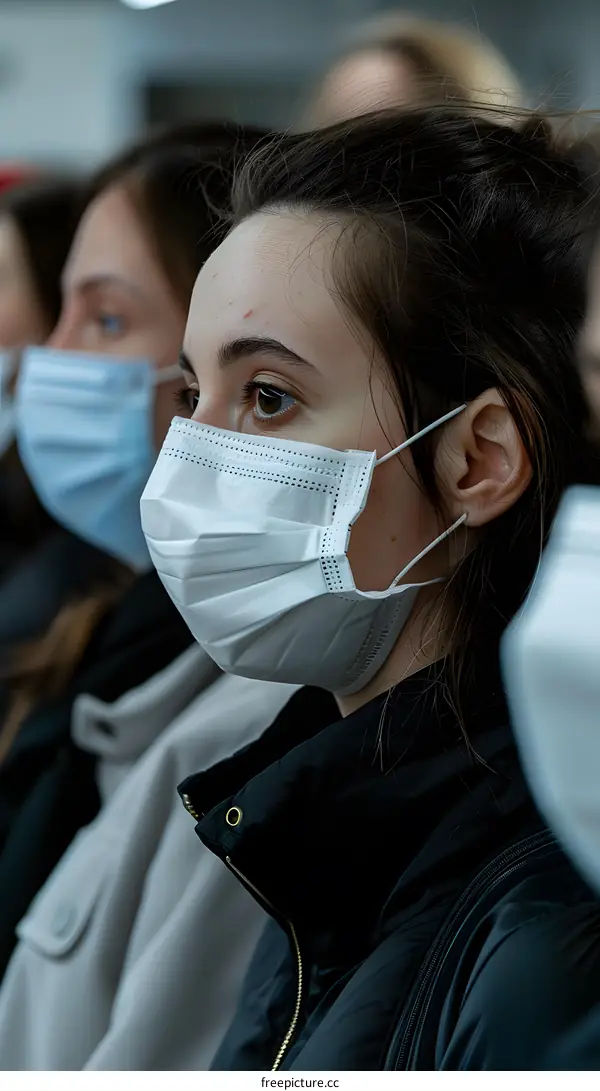 Woman Wearing a Face Mask in a Crowd