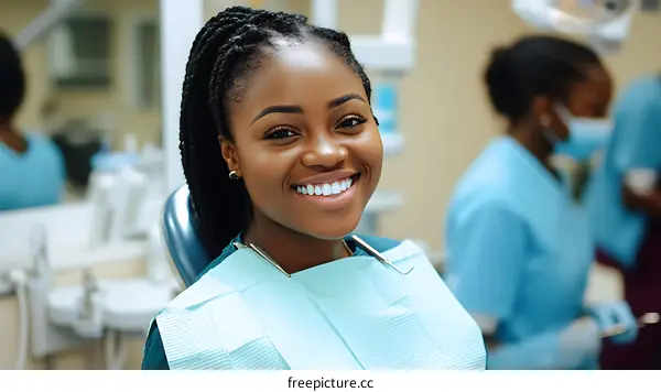 Smiling African Woman Patient in a Dental Office
