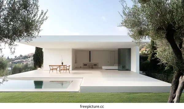 Modern Minimalist Home with Pool and Olive Trees