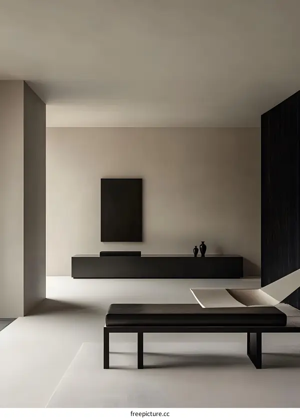 Minimalist Living Room Interior Design with Black and Beige Tones
