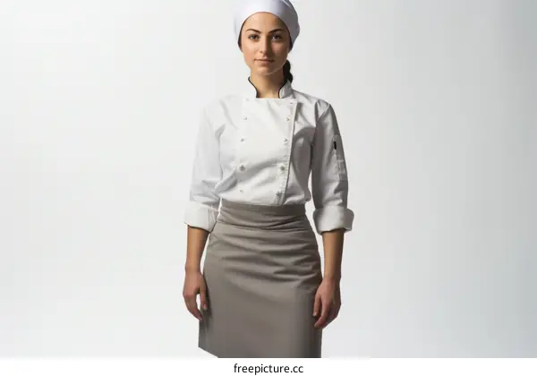 Young female chef in white uniform