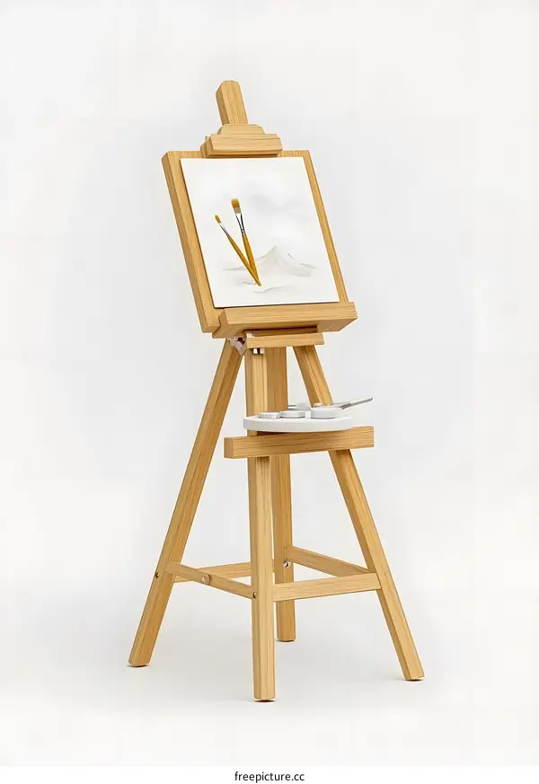 Wooden Artist Easel with Paintbrushes and Palette