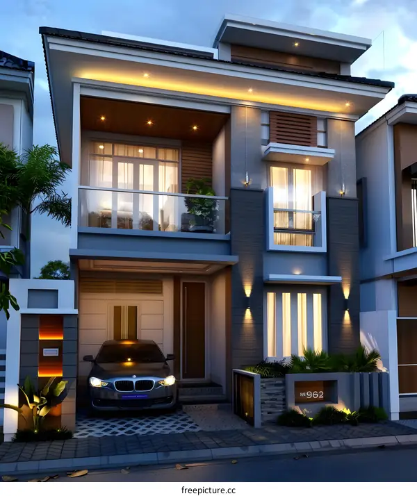 Modern House Design with Balcony and Carport