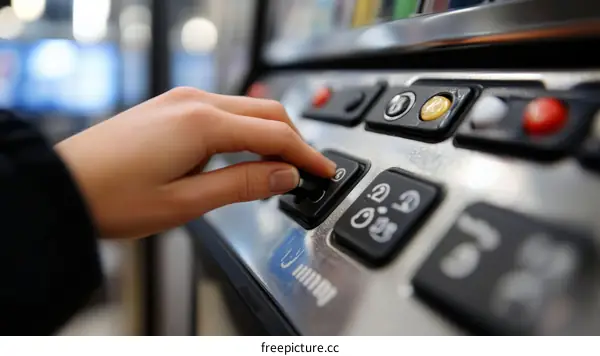 Person using vending machine buttons