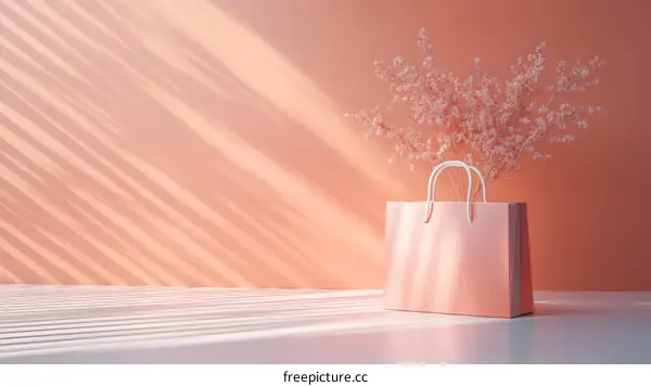 Elegant Pink Shopping Bag with Flowers