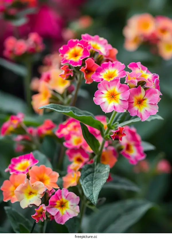 Close Up of Pink and Yellow Flowers in a Garden