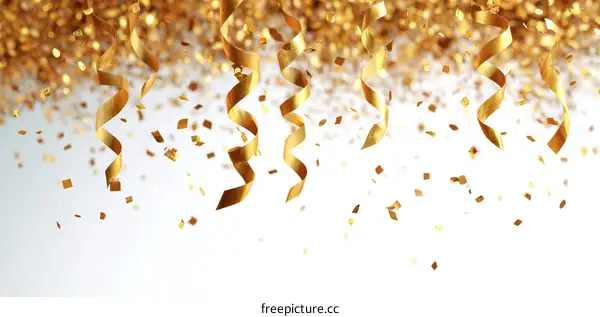 Golden Confetti and Ribbons Festive Background