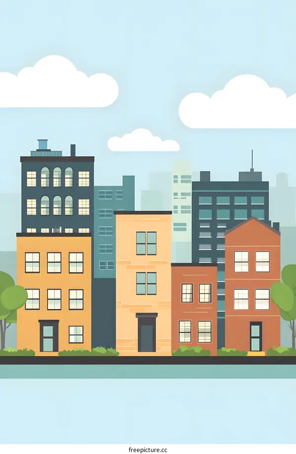 Cityscape Illustration with Colorful Buildings