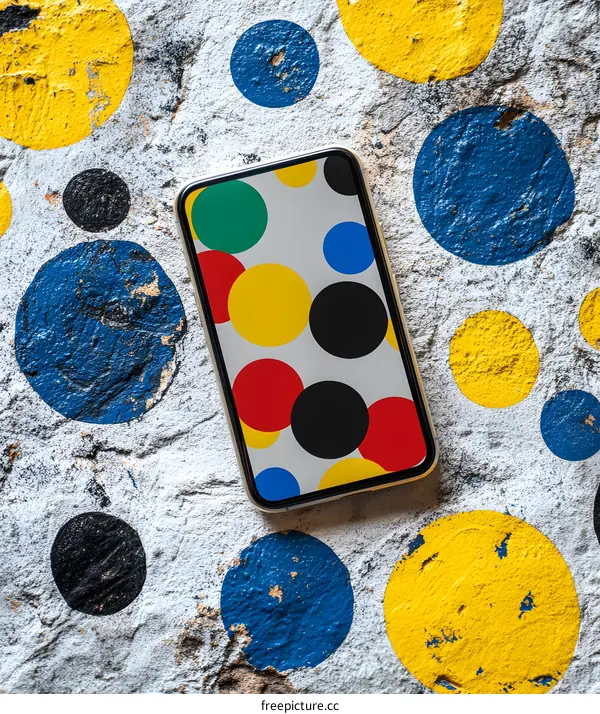 Modern Phone With Colorful Circles Pattern On The Screen