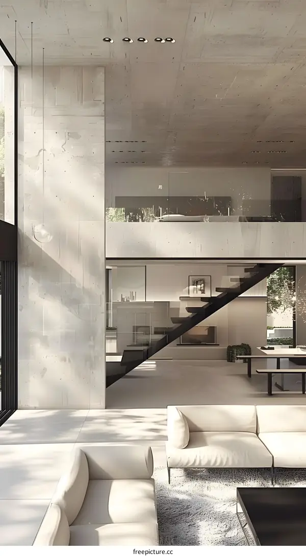 Modern Interior Design with Concrete Walls and Minimalist Furniture