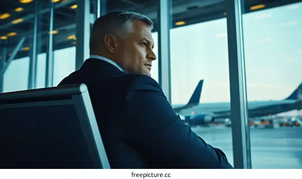 Businessman Waiting in Airport Lounge