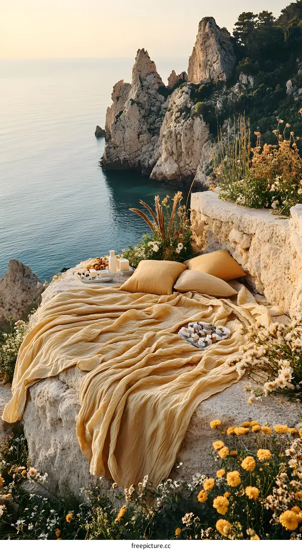 Cliffside Picnic Blanket with Ocean View