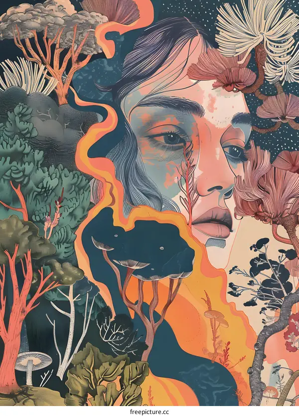Woman in a Forest of Abstract Plants