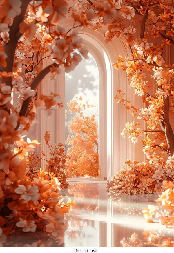 An indoor corridor full of autumn