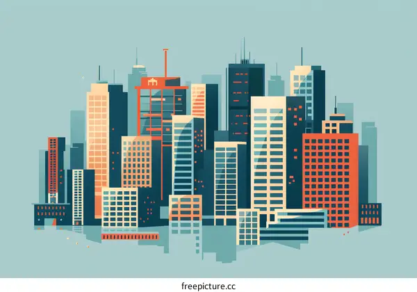 Cityscape Illustration with Colorful Buildings