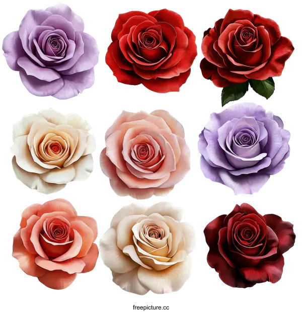 [Transparent Background PNG]Beautiful Colorful Rose Illustration Collection