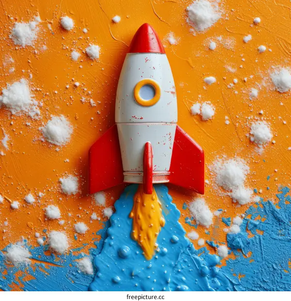 A Surreal Painting of a Rocket Ship