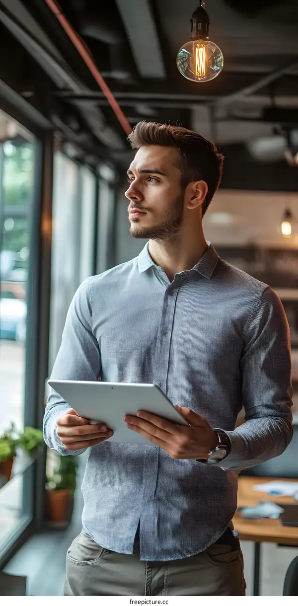 Caucasian Businessman Using a Tablet Computer