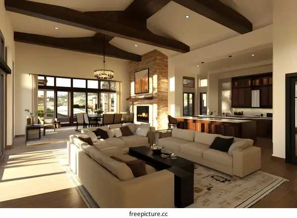 Modern Farmhouse Living Room with Fireplace and Large Windows