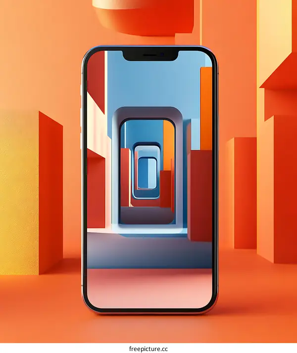 Abstract Phone Screen With Orange and Blue Geometric Shapes