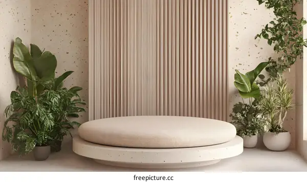 Minimalist Round Podium with Plants for Product Display